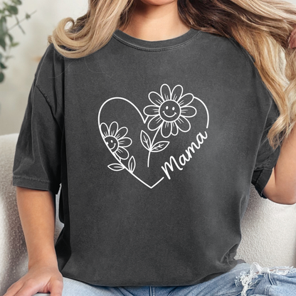 Retro Mama Heart Flowers Graphic Tee