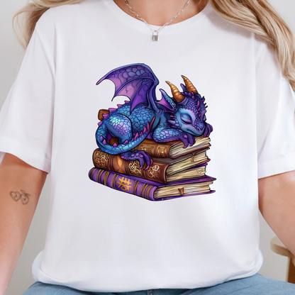 Dragon Sleeping on Books Graphic Tee