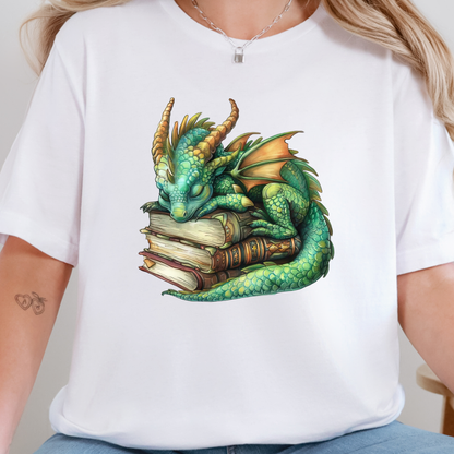 Dragon Sleeping on Books Graphic Tee