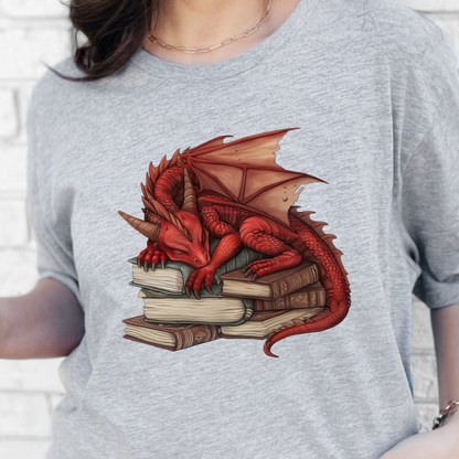 Dragon Sleeping on Books Graphic Tee