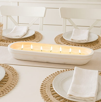 Drops of Rain - 7 Wick White Wood Dough Bowl Candle