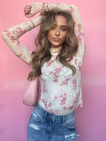 Floral Mesh Long Sleeve Top