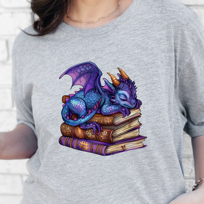 Dragon Sleeping on Books Graphic Tee