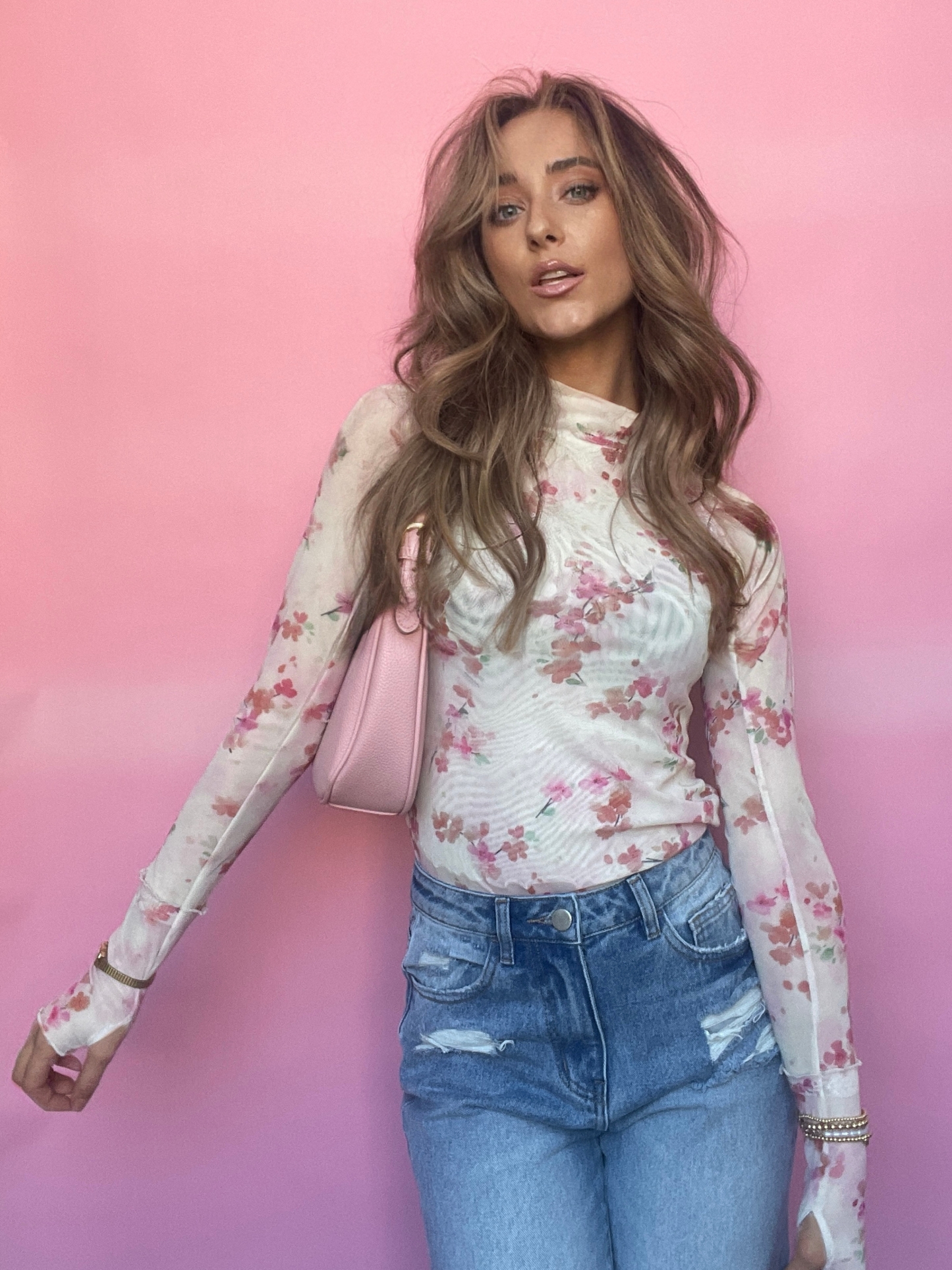 Floral Mesh Long Sleeve Top
