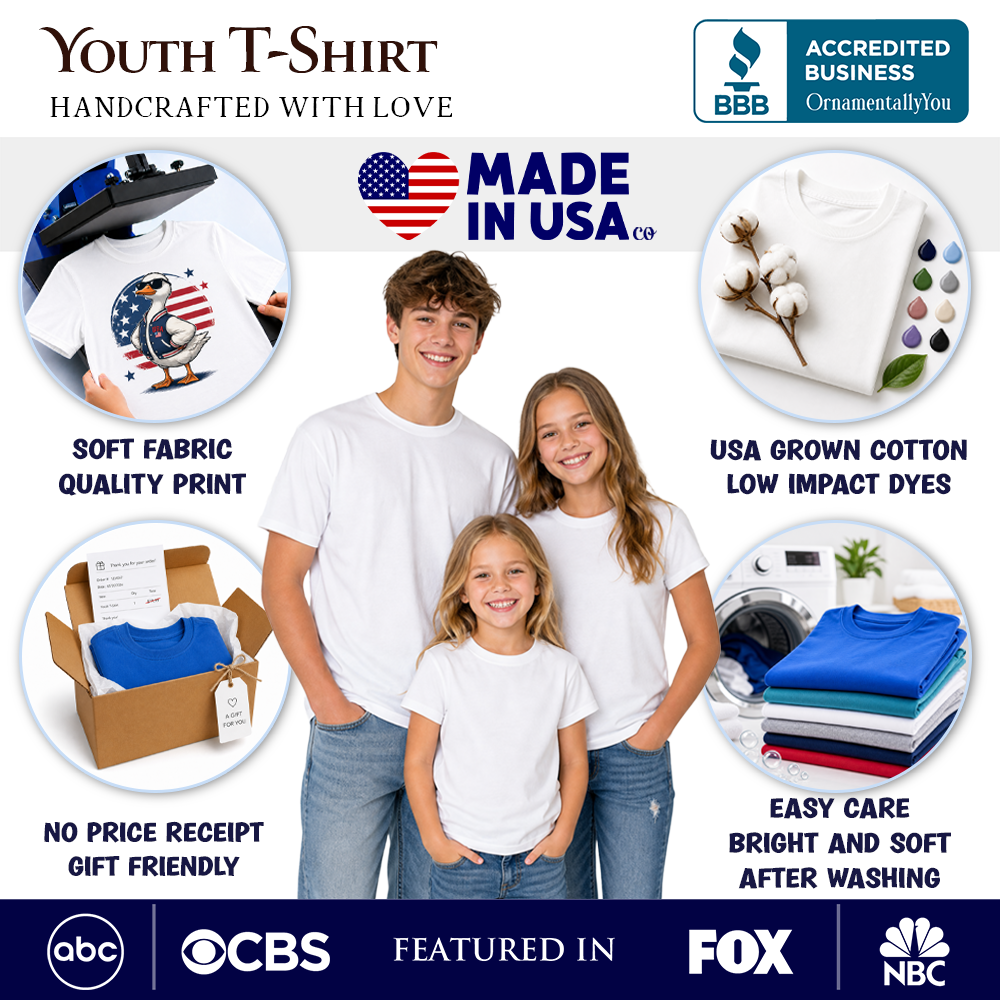 Kids Bigfoot American Flag T-Shirt, Youth Patriotic Sasquatch Tee