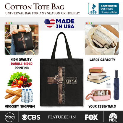 God Gave His Only Son Cross Tote Bag, Christian John 3:16 Faith Gift Shopper