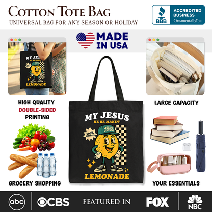 Life Gave Me Lemons Jesus Lemonade Tote Bag, Funny Christian Faith Retro Gift Shopper