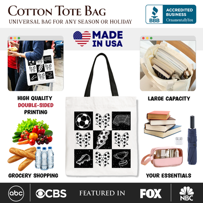 Retro Checkered Soccer Tote Bag, Coquette Bow Game Day Gift Shopper