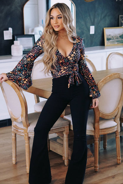 Fiona High Waisted Bell Bottom Flare Jeans - Black