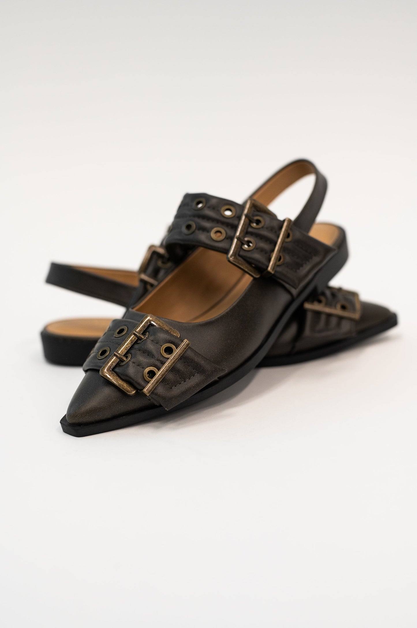 Crazy Train Buckle Pointy Toe Flats