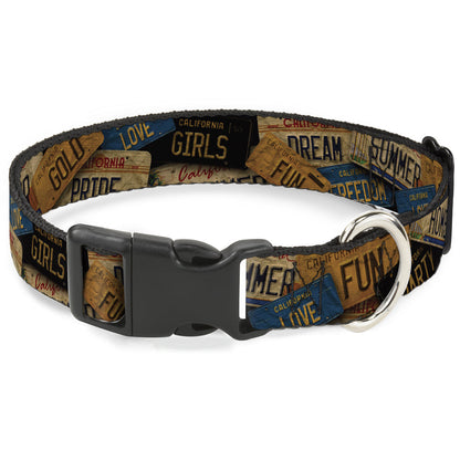 Plastic Clip Collar - Cali License Plates Stacked Vintage