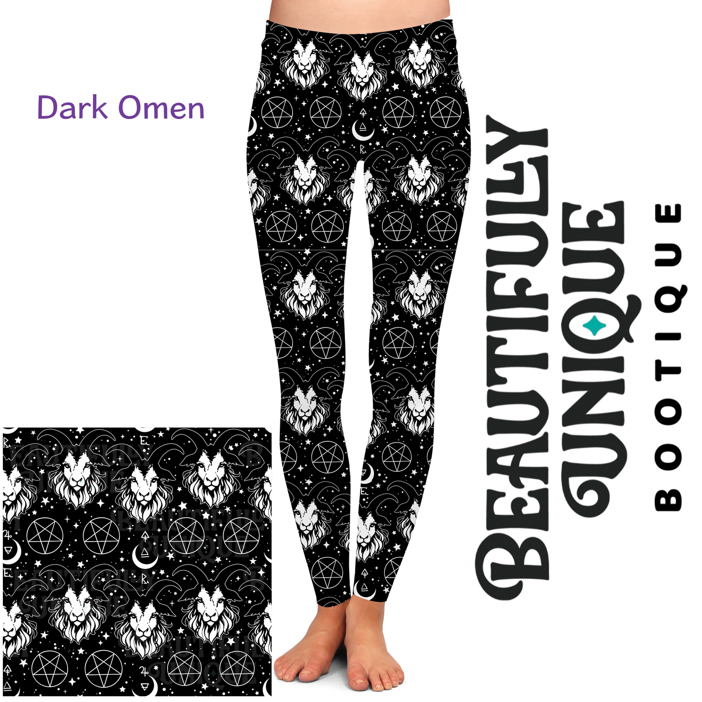 Dark Omen Leggings - High-quality Handcrafted Vibrant Satanic Witchy Black Phillip Goat 666