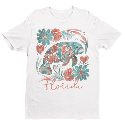 Floral Florida Manatee Youth & Toddler Graphic Tshirt
