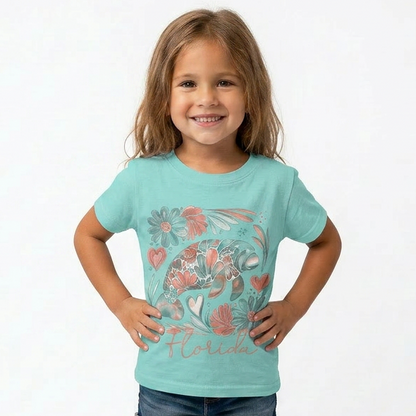 Floral Florida Manatee Youth & Toddler Graphic Tshirt