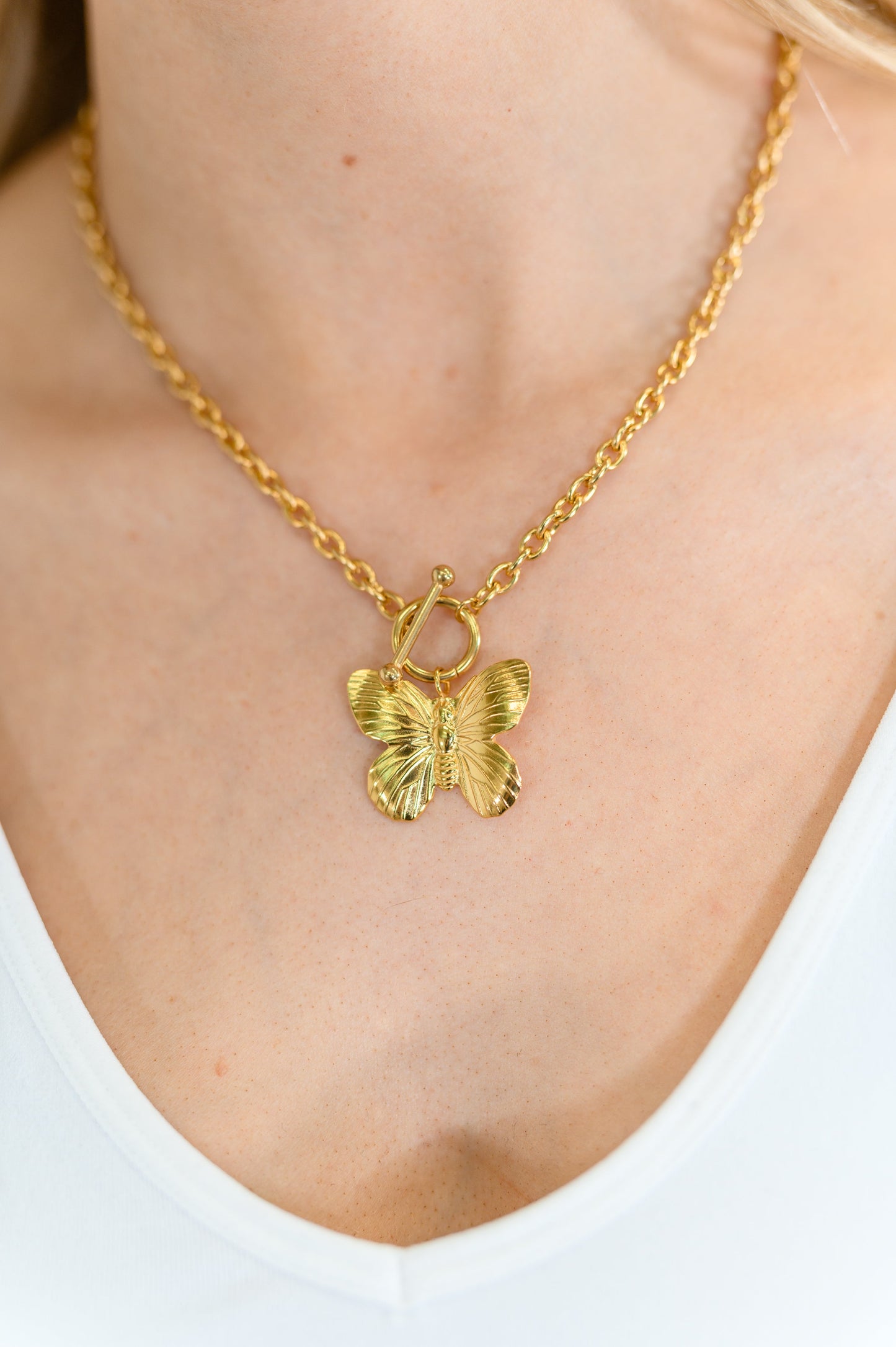 Flutter & Shine Butterfly Pendant Necklace in Gold