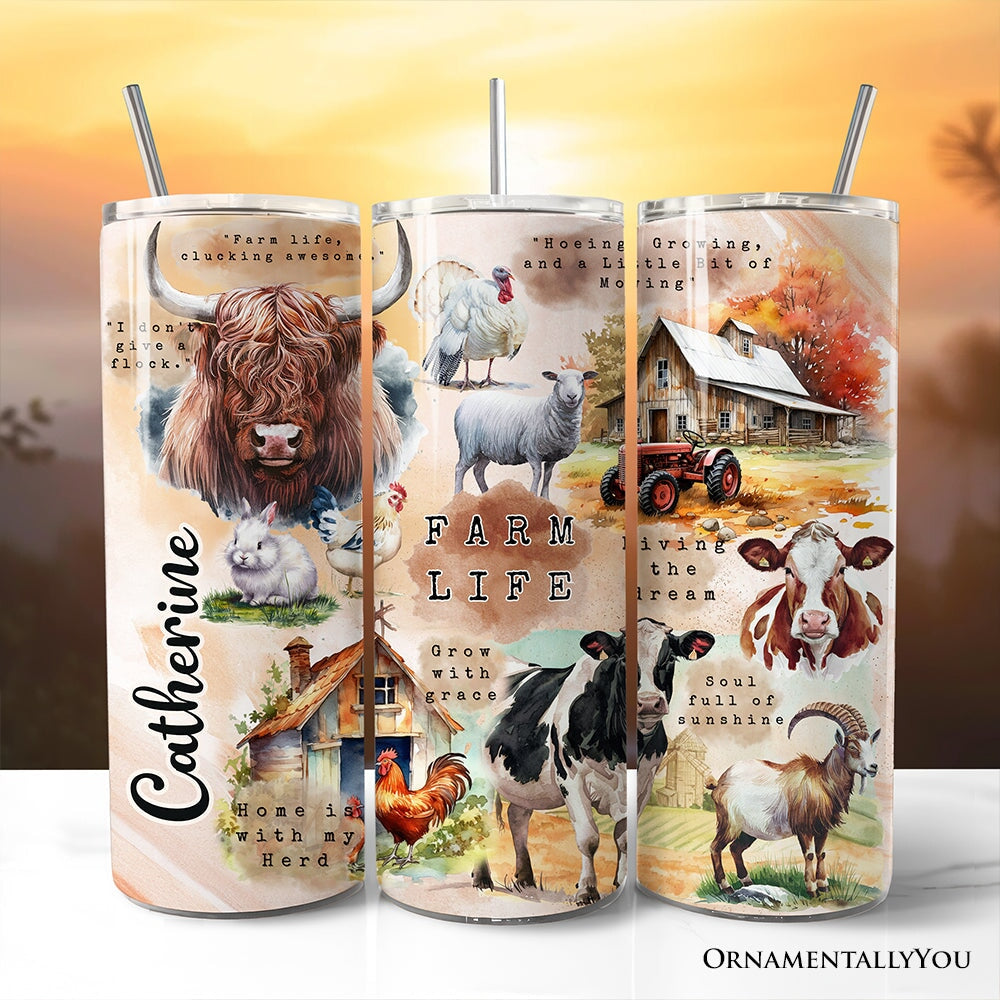 Agricultural Dream 20oz Personalized Tumbler With Lid and Stainless Steel Straw, Farm Life Quotes Gift Cup