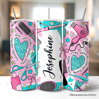 Hair Stylist Beauty Tools Pattern 20oz Personalized Tumbler With Lid and Stainless Steel Straw, Salon Cosmetology Gift Cup