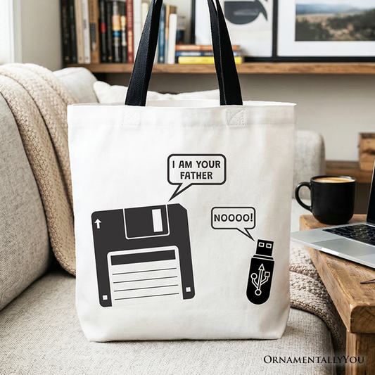 I Am Your Father Floppy Disk Tote Bag, Funny USB Retro Dad Computer Nerd Gift Shopper