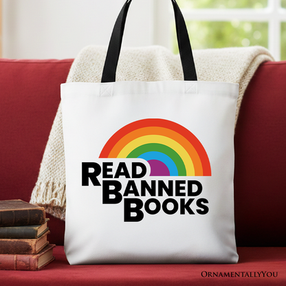 Read Banned Books Rainbow Canvas Tote Bag, Book Lover Gift Shopper