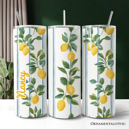 Refreshing Lemon Branches 20oz Personalized Tumbler With Lid and Stainless Steel Straw, Summer Citrus Pattern Gift Cup