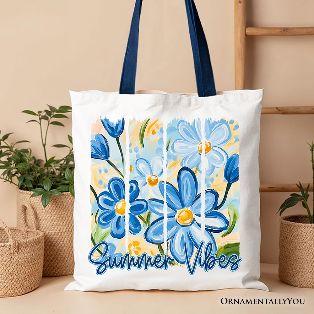 Summer Vibes Brushstroke Flowers Tote Bag, Aesthetic Gift Shopper