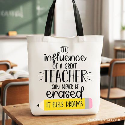 The Influence of a Great Teacher Canvas Tote Bag, Appreciation Gift Bag for Educators and Teacher