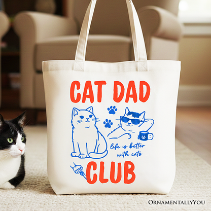 Cat Dad Club Retro Tote Bag, Funny Father's Day Gift Shopper