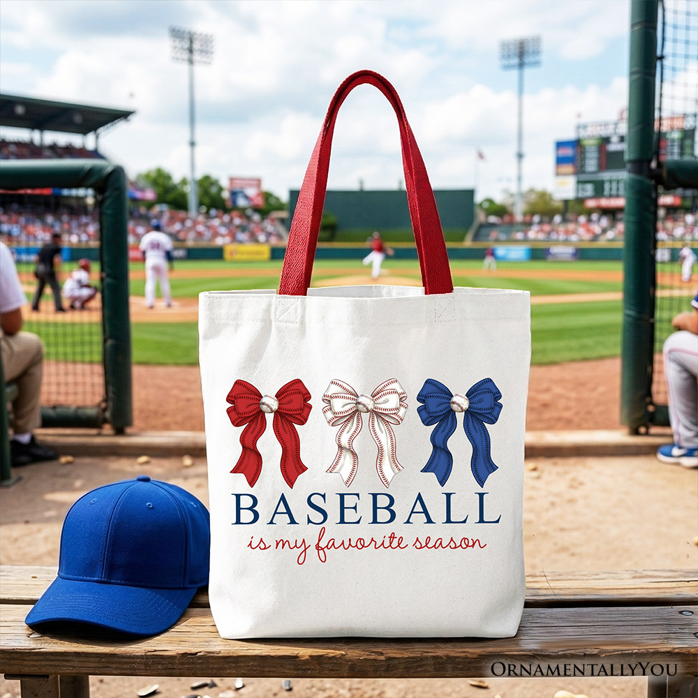 Baseball Is My Favorite Season Tote Bag, Coquette Bow Game Day Gift Shopper