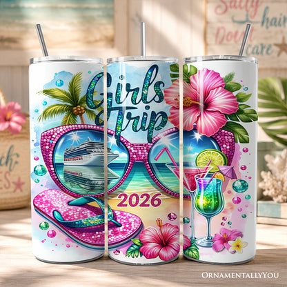 Cruise Girls Trip 2026 20oz Personalized Tumbler With Lid and Stainless Steel Straw, Vacation Tropical Gift Cup