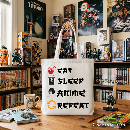 Eat Sleep Anime Repeat Tote Bag, Funny Gift Shopper For Anime Lover