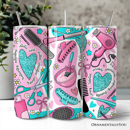 Hair Stylist Beauty Tools Pattern 20oz Personalized Tumbler With Lid and Stainless Steel Straw, Salon Cosmetology Gift Cup