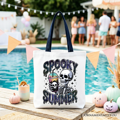 Spooky Summer Skeleton Tote Bag, Snarky Halloween Gift Shopper for Coffee and Horror Fanatics