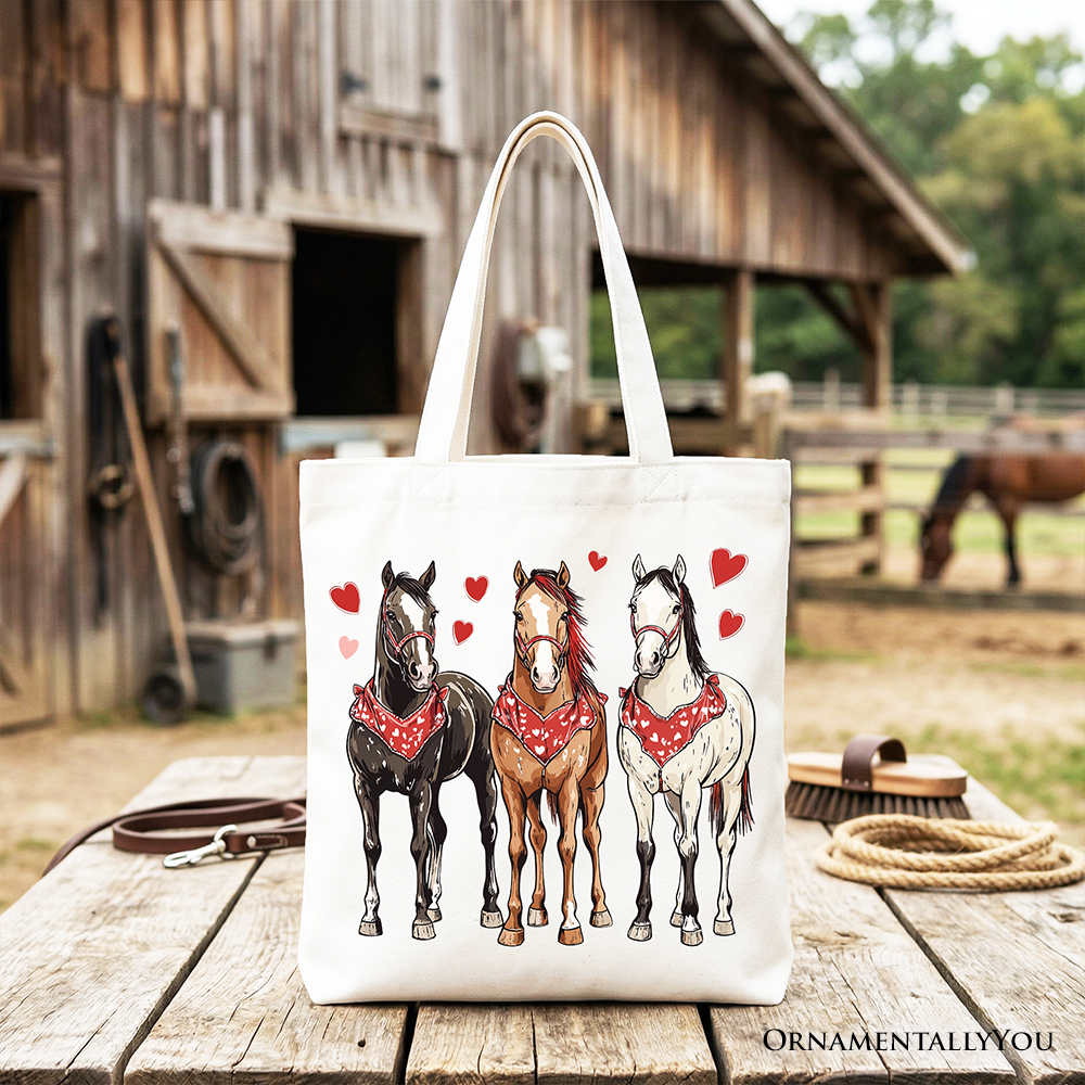 Valentine Horses Western Tote Bag, Cute Country Lover Gift Shopper