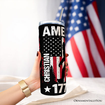 Bigfoot American Flag 20oz Personalized Tumbler With Lid and Stainless Steel Straw, Patriotic Sasquatch Gift Cup