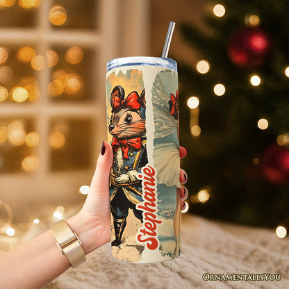 Coquette Ballet and Nutcracker 20oz Personalized Tumbler With Lid and Stainless Steel Straw, Christmas Bow and Mouse Vintage Gift Cup