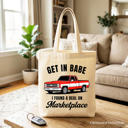 I Found A Deal On Marketplace Tote Bag, Funny Red Truck Gift Shopper