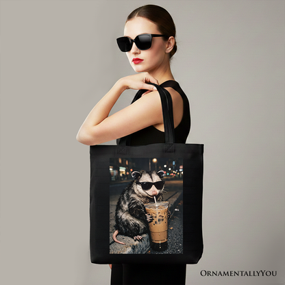 Iced Coffee Opossum Tote Bag, Funny Animal Meme Gift Shopper