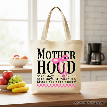 Motherhood Coquette Pink Bow Tote Bag, Retro Checkered Gift Shopper