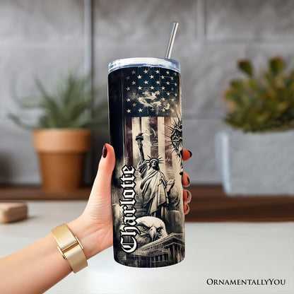 Patriotic Christian 20oz Personalized Tumbler With Lid and Stainless Steel Straw, One Nation Under God Gift Cup