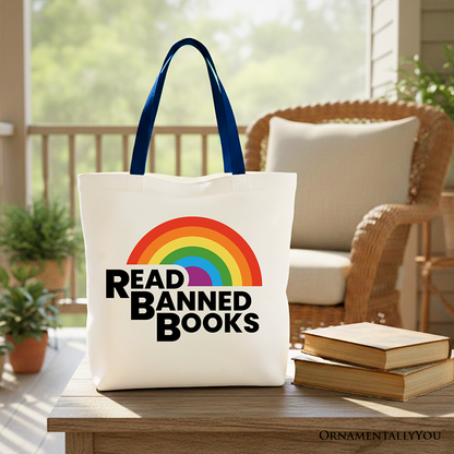 Read Banned Books Rainbow Canvas Tote Bag, Book Lover Gift Shopper