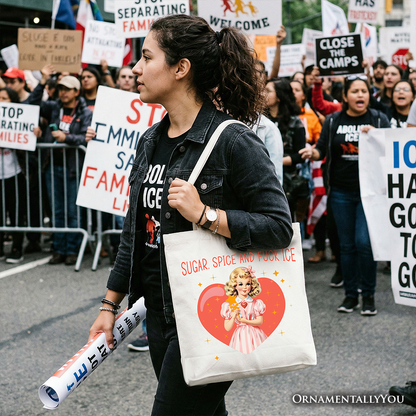 Sugar Spice and Fuck Ice Retro Protest Tote Bag, Vintage Social Justice Gift Shopper