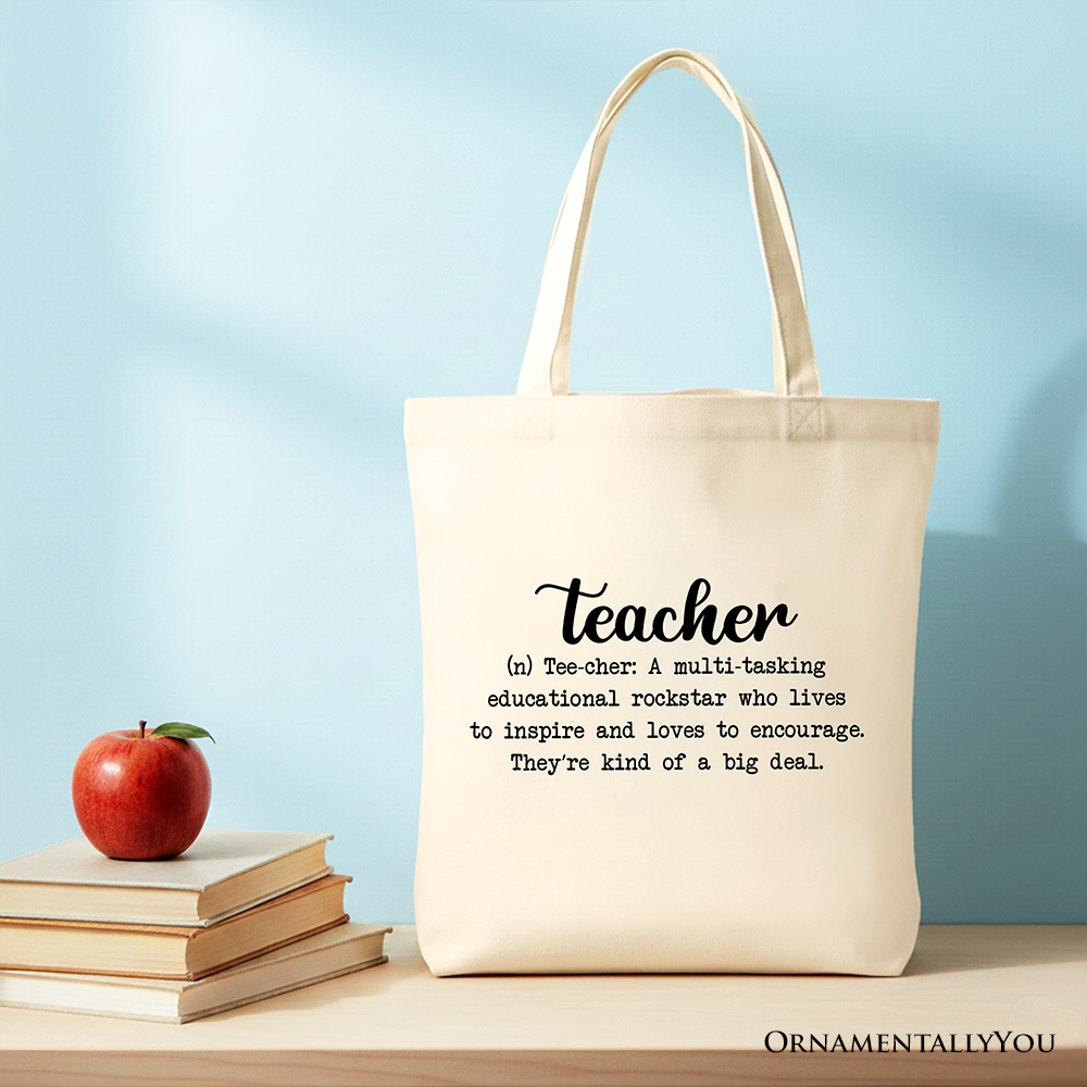 Teacher Definition Canvas Tote Bag, Inspirational Quote Gift Shopper for Educators