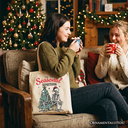 Tis the Seasonal Depression Tote Bag, Dark Humor Christmas Gift Shopper for Festive Mood Swingers
