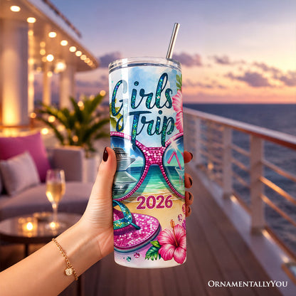 Cruise Girls Trip 2026 20oz Personalized Tumbler With Lid and Stainless Steel Straw, Vacation Tropical Gift Cup