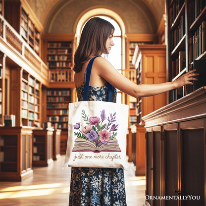 Floral Book Printed Faux Yarn Crochet Tote Bag, Just One More Chapter Bookworm Gift Shopper
