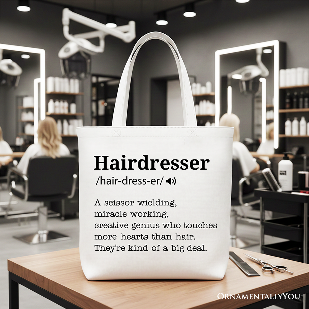 Hairdresser Definition Canvas Tote Bag, Funny Gift Shopper for Creative and Talented Stylists