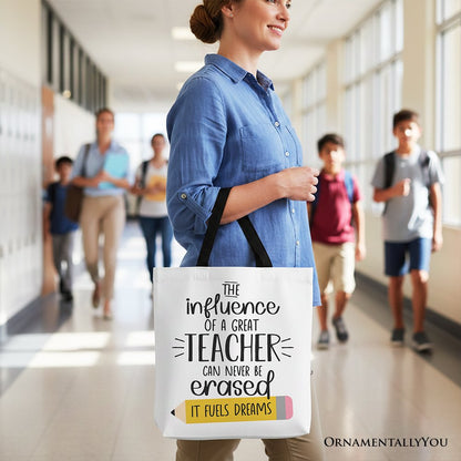 The Influence of a Great Teacher Canvas Tote Bag, Appreciation Gift Bag for Educators and Teacher