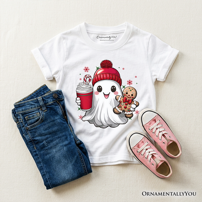 Kids Cute Ghost Christmas T-Shirt, Adorable Gingerbread and Cocoa Holiday Youth Tee