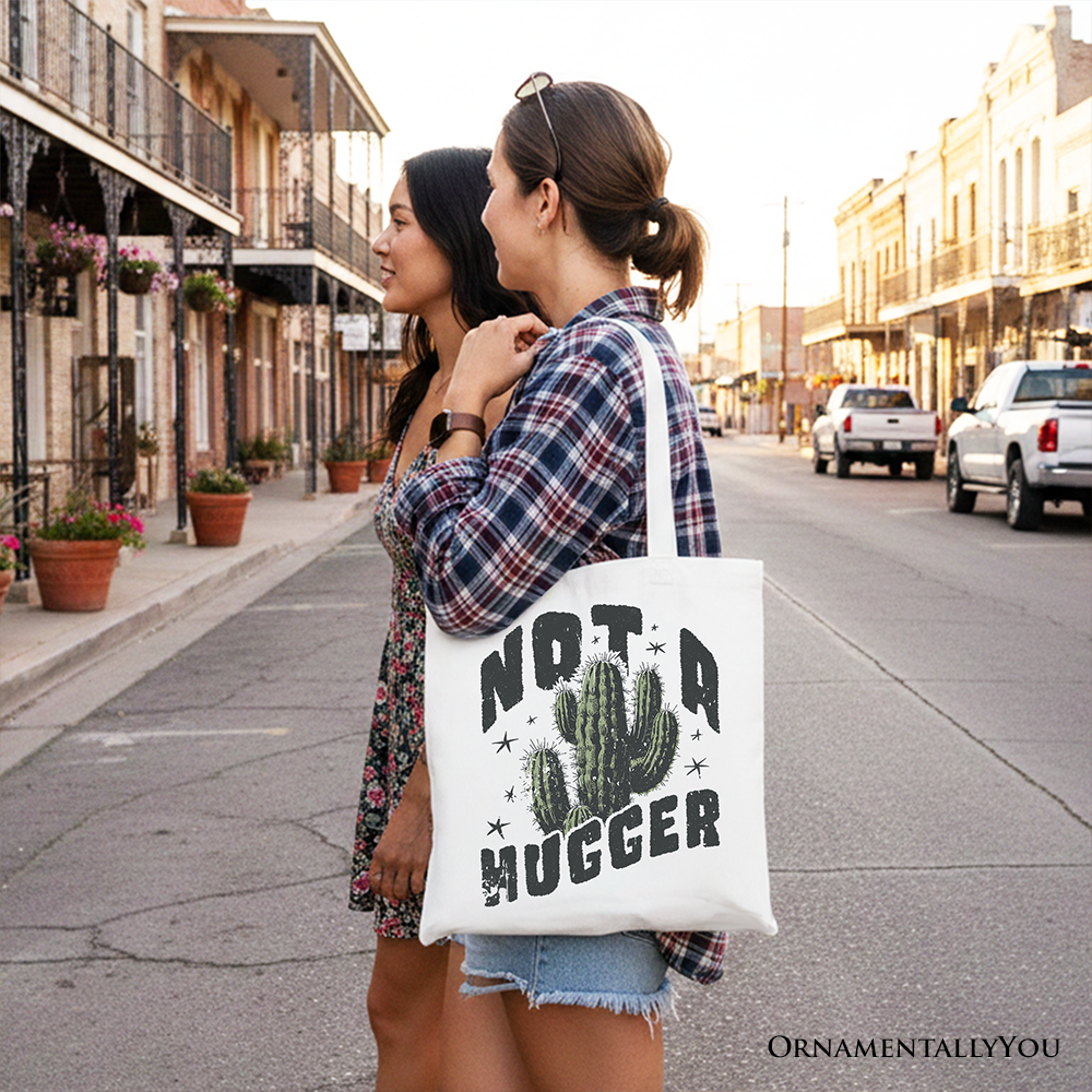 Not a Hugger Tote Bag With Cactus, Funny Retro Gift Shopper for Sarcastic Girls
