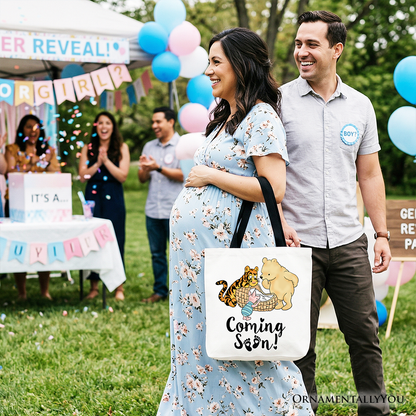 Pregnancy Announcement Winnie-the-Pooh Tote Bag 1926 A.A. Milne Baby Coming Soon Mom Gift Shopper
